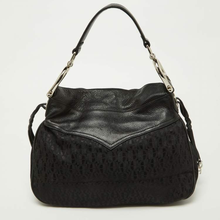 Pre Owned Aigner Black Signature Canvas and Leather Hobo