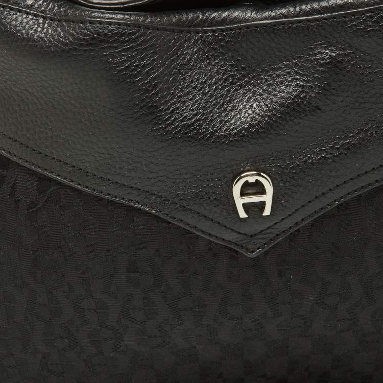 Pre Owned Aigner Black Signature Canvas and Leather Hobo