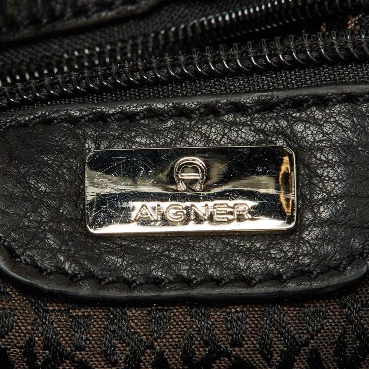 Pre Owned Aigner Black Signature Canvas and Leather Hobo