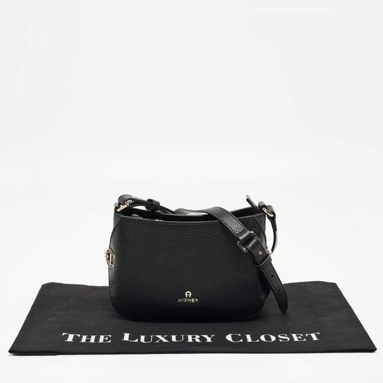 Pre Owned Aigner Black Leather Milano S Shoulder Bag