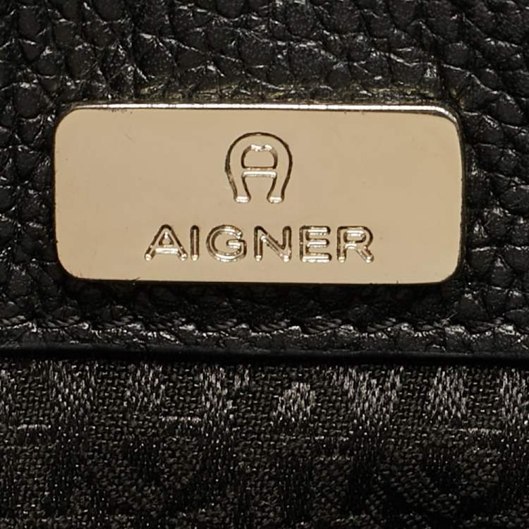 Pre Owned Aigner Black Leather Genoveva Top Handle Bag