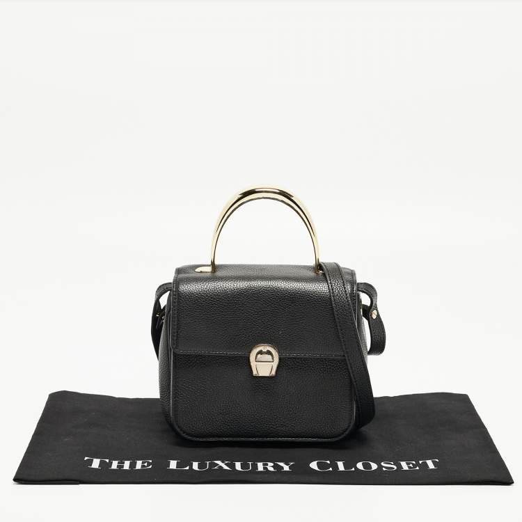 Pre Owned Aigner Black Leather Genoveva Top Handle Bag