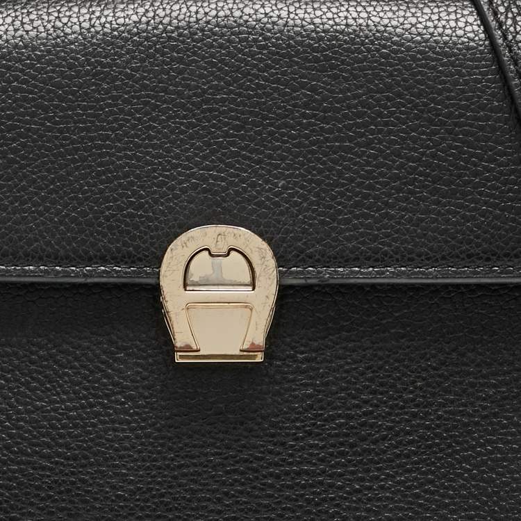 Pre Owned Aigner Black Leather Genoveva Top Handle Bag