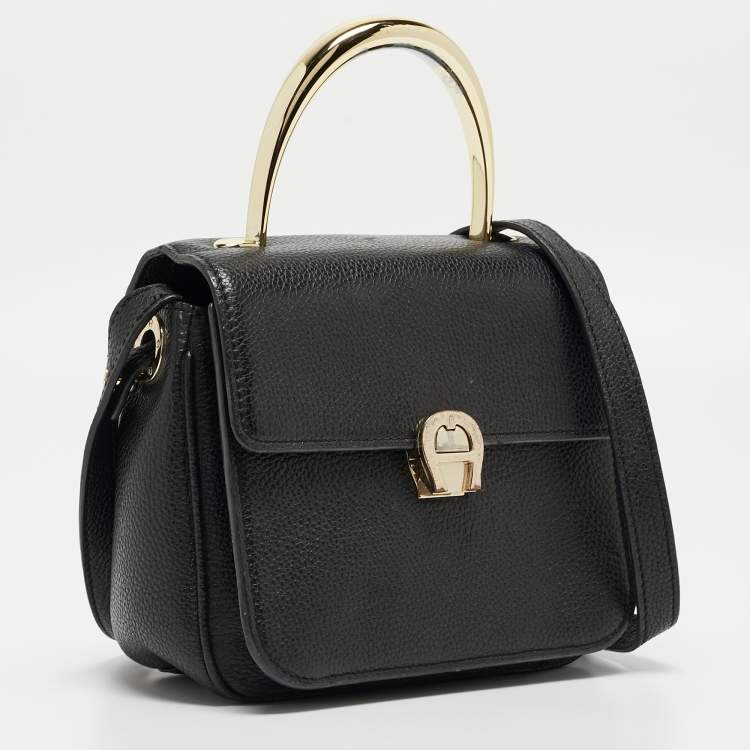 Pre Owned Aigner Black Leather Genoveva Top Handle Bag