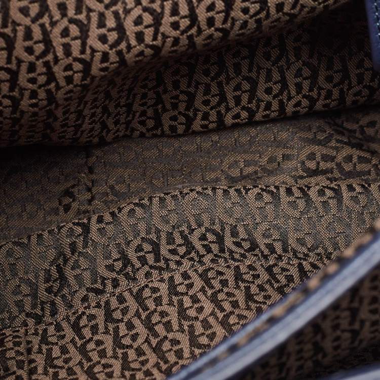 Pre Owned Aigner Navy Blue Leather Genoveva M Top Handle Bag 