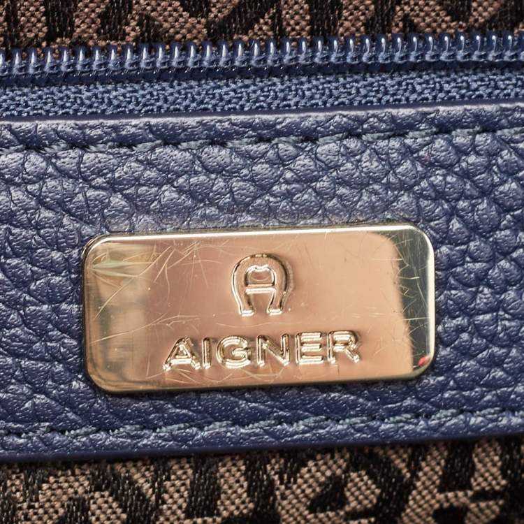 Pre Owned Aigner Navy Blue Leather Genoveva M Top Handle Bag 
