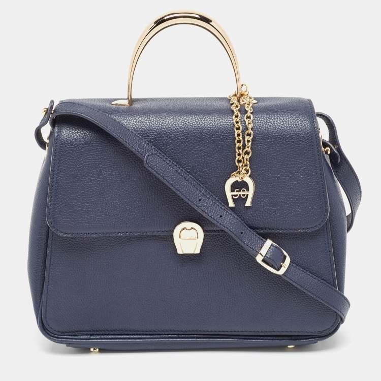 Aigner Navy Blue Leather Genoveva M Top Handle Bag Aigner TLC