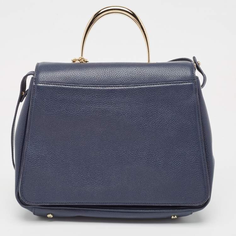 Pre Owned Aigner Navy Blue Leather Genoveva M Top Handle Bag 