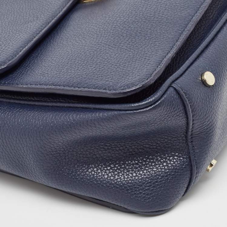 Pre Owned Aigner Navy Blue Leather Genoveva M Top Handle Bag 