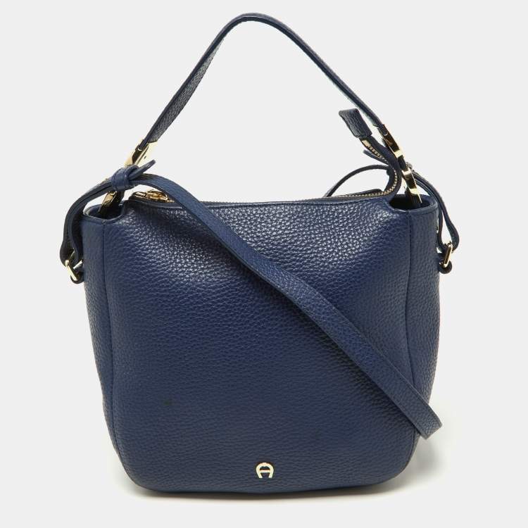 Pre Owned Aigner Blue Leather Crossbody Bag