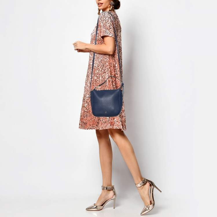 Pre Owned Aigner Blue Leather Crossbody Bag