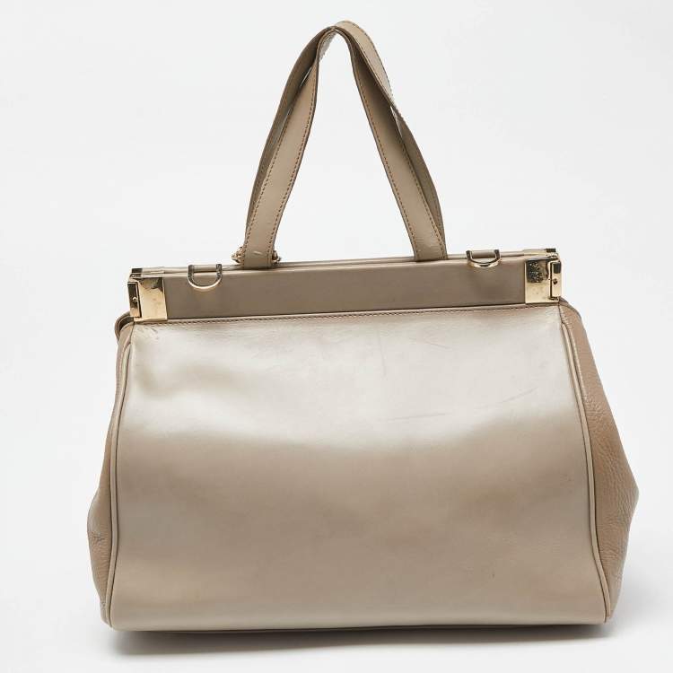 Pre Owned Aigner Beige Leather Frame Tote