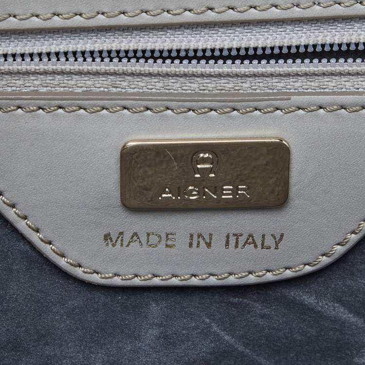 Pre Owned Aigner Beige Leather Frame Tote