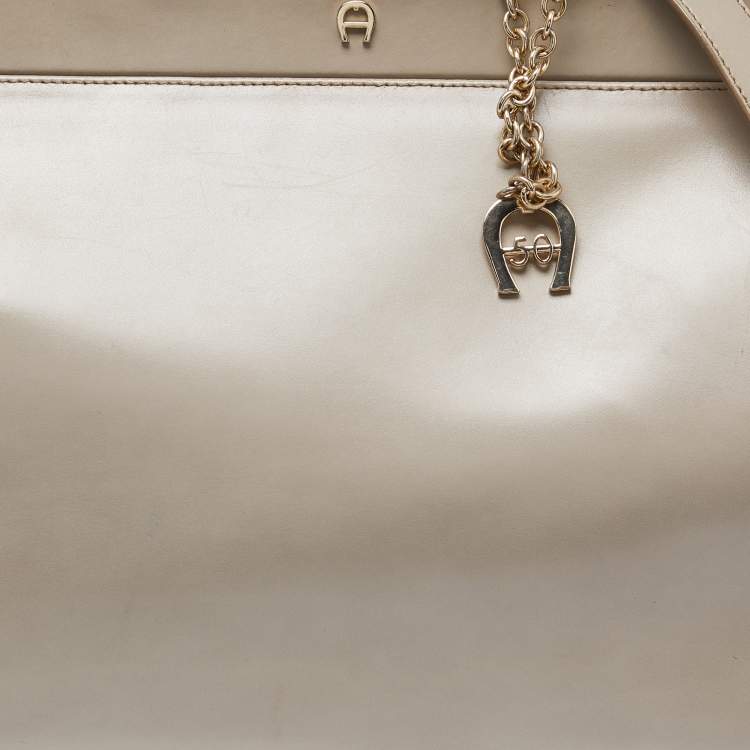 Pre Owned Aigner Beige Leather Frame Tote