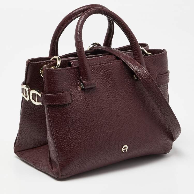 Pre Owned Aigner Maroon Leather Tote