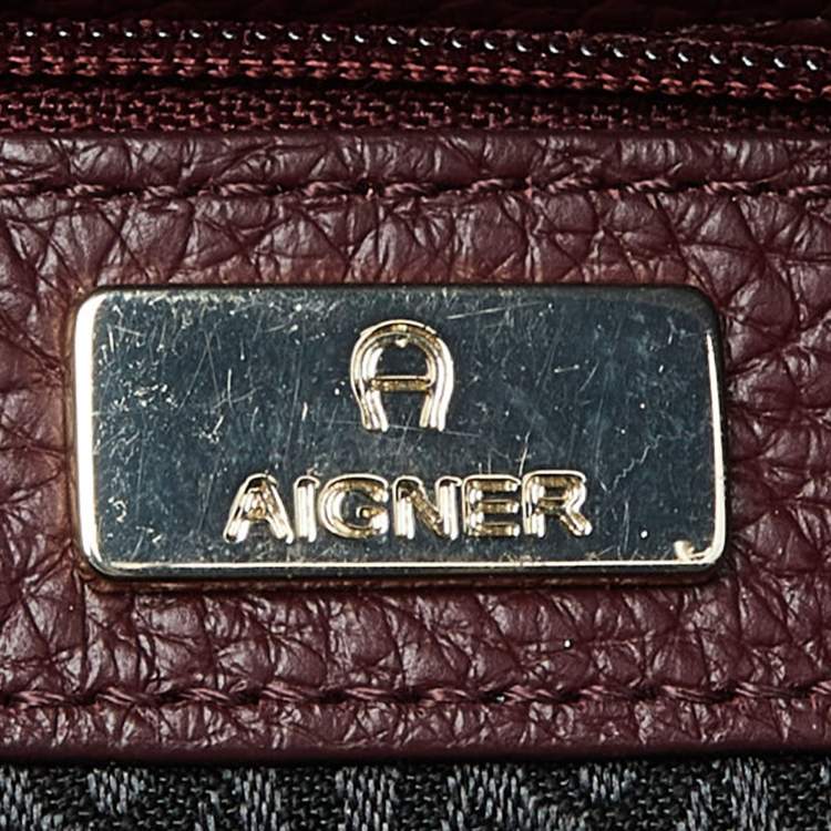 Pre Owned Aigner Maroon Leather Tote