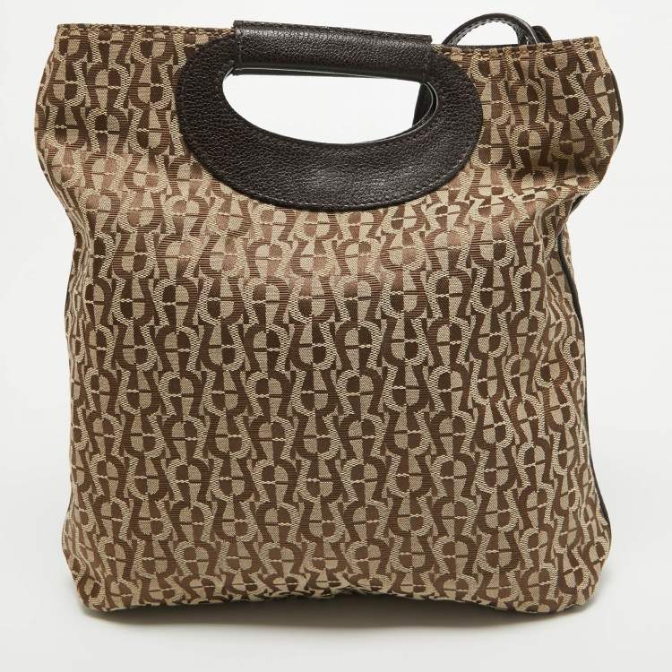 Pre Owned Aigner Brown/Beige Signature Canvas City Shoulder Bag
