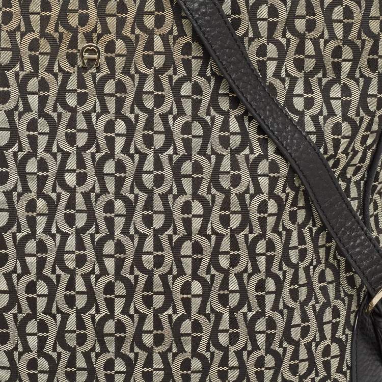 Pre Owned Aigner Black/Grey Signature Canvas and Leather Tote