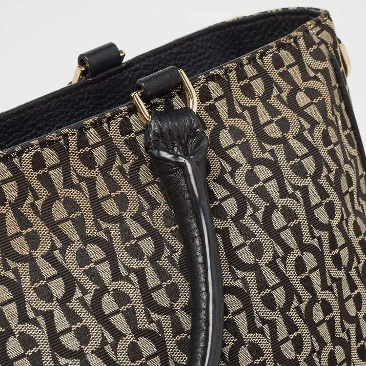 Pre Owned Aigner Black/Grey Signature Canvas and Leather Tote