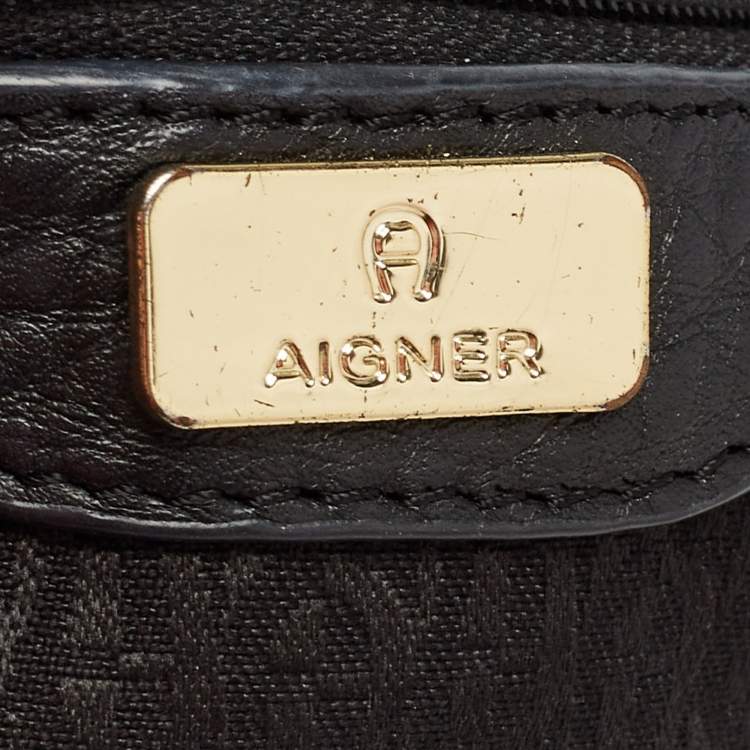 Pre Owned Aigner Black/Grey Signature Canvas and Leather Tote