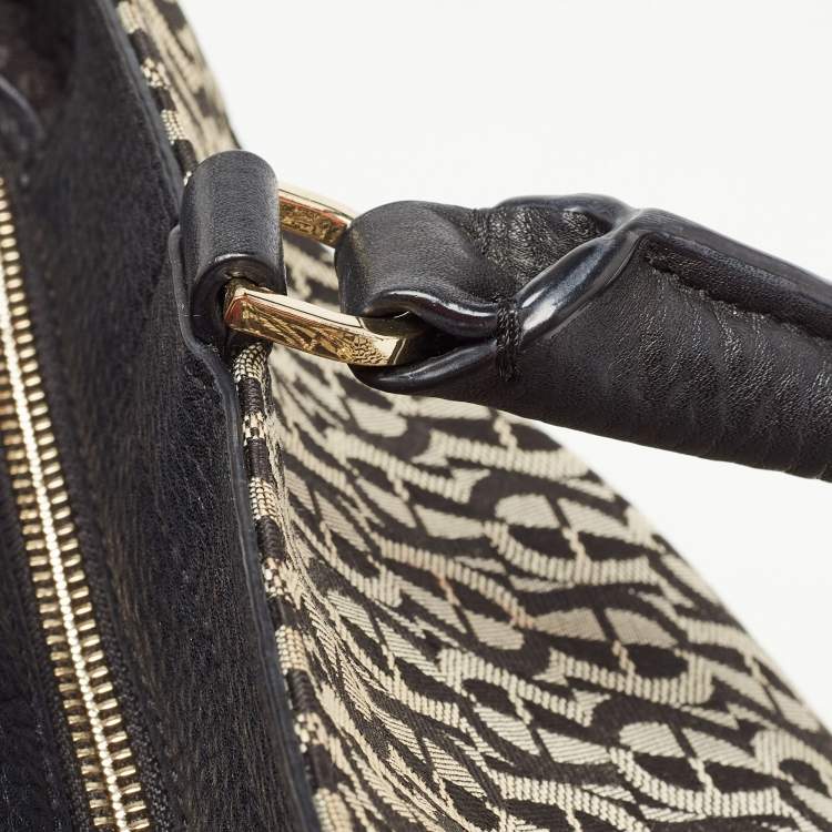 Pre Owned Aigner Black/Grey Signature Canvas and Leather Tote