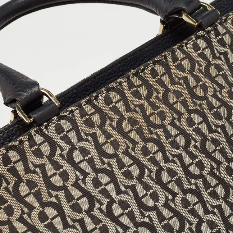 Pre Owned Aigner Black/Grey Signature Canvas and Leather Tote