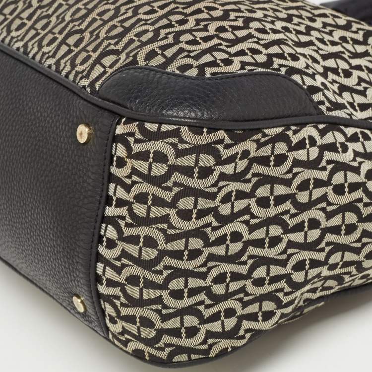 Pre Owned Aigner Black/Grey Signature Canvas and Leather Tote
