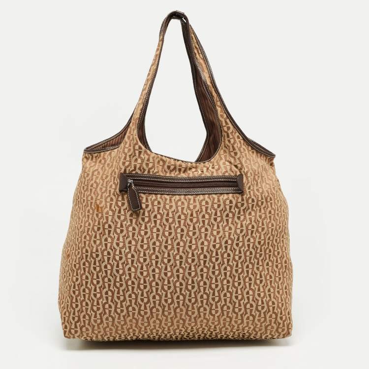 Pre Owned Aigner Brown Signature Canvas Travel Tote
