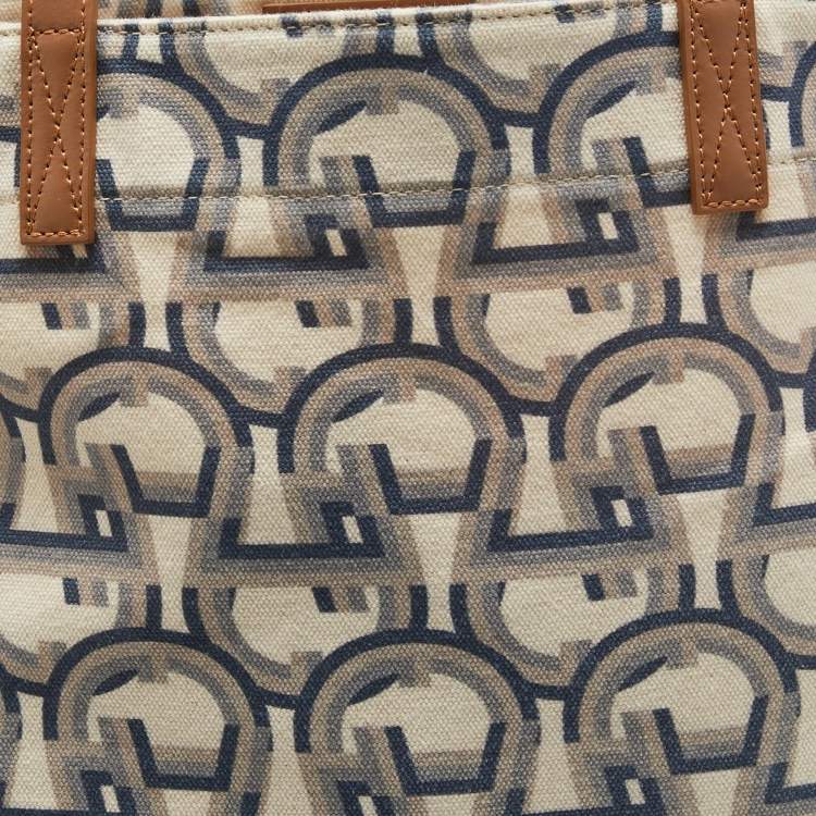 Pre Owned Aigner Beige/Blue Signature Canvas Tote
