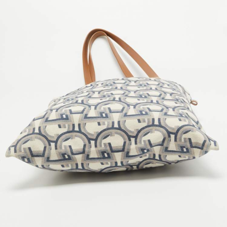 Pre Owned Aigner Beige/Blue Signature Canvas Tote