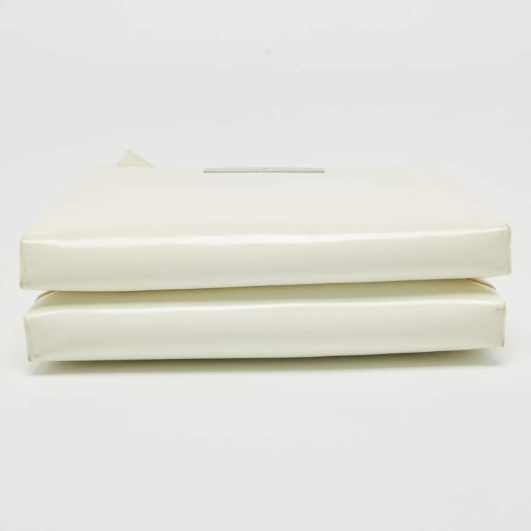 Pre Owned Aigner White Patent Leather Logo Flap Tote