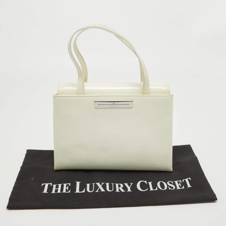 Pre Owned Aigner White Patent Leather Logo Flap Tote