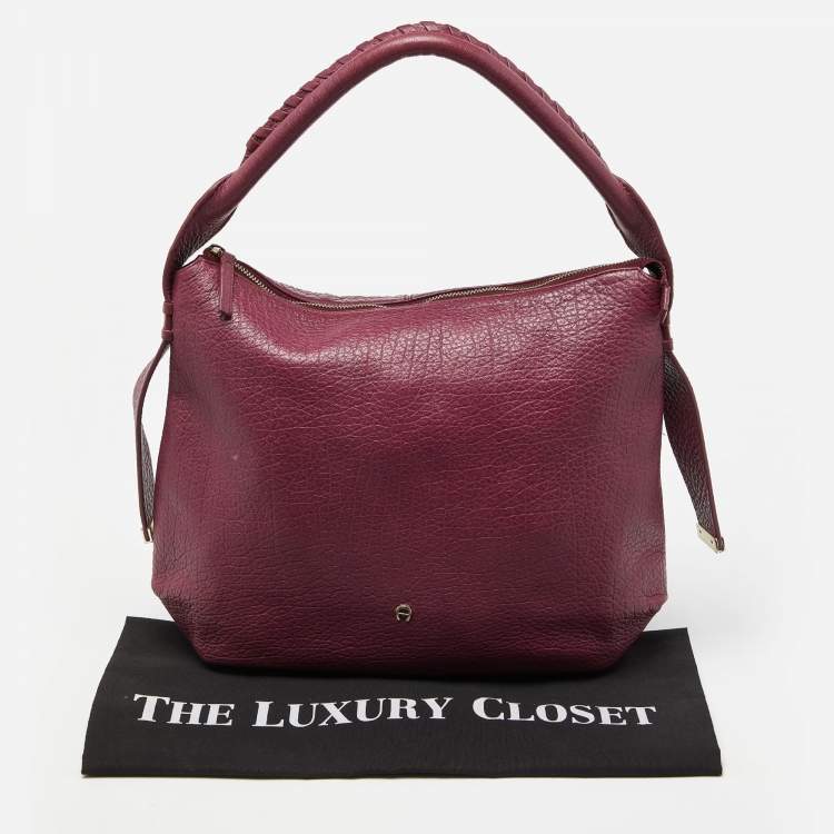 Pre Owned Aigner Pink Leather Zip Hobo