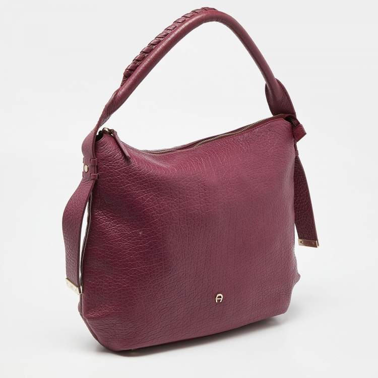 Pre Owned Aigner Pink Leather Zip Hobo