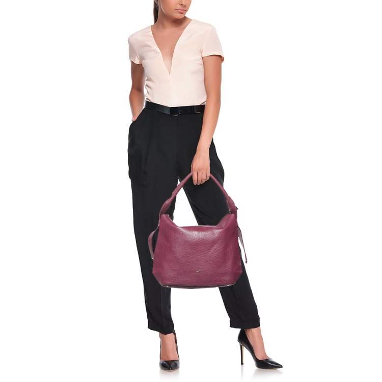 Pre Owned Aigner Pink Leather Zip Hobo