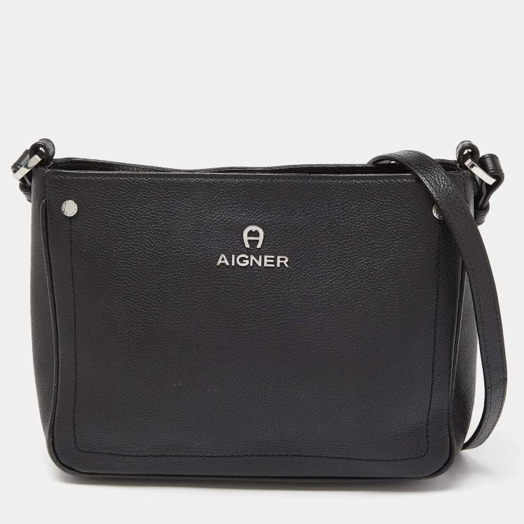 Aigner Black Leather Zip Crossbody Bag Aigner TLC