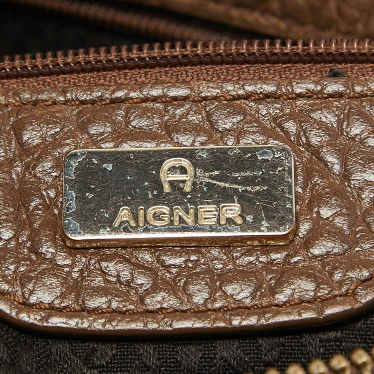 Pre Owned Aigner Dark Brown Leather Logo Hobo