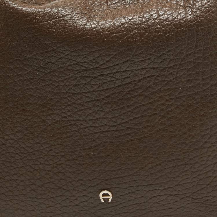 Pre Owned Aigner Dark Brown Leather Logo Hobo