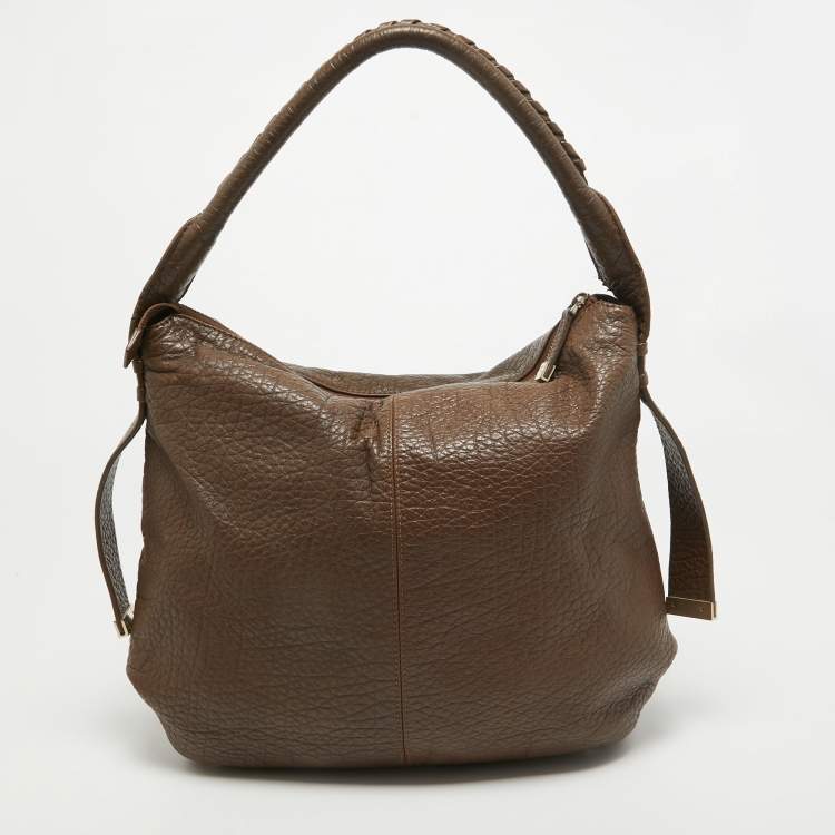Pre Owned Aigner Dark Brown Leather Logo Hobo
