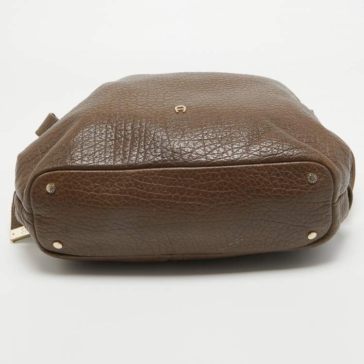Pre Owned Aigner Dark Brown Leather Logo Hobo