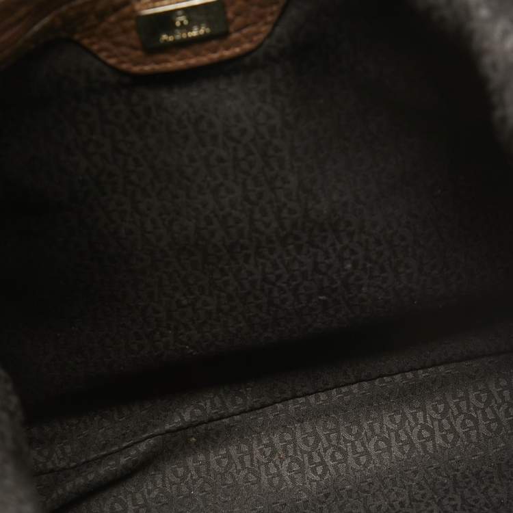 Pre Owned Aigner Dark Brown Leather Logo Hobo