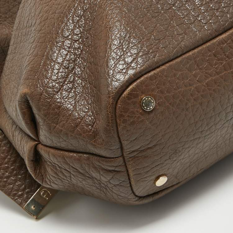 Pre Owned Aigner Dark Brown Leather Logo Hobo