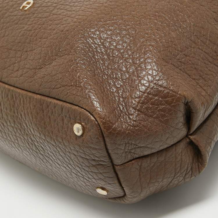 Pre Owned Aigner Dark Brown Leather Logo Hobo