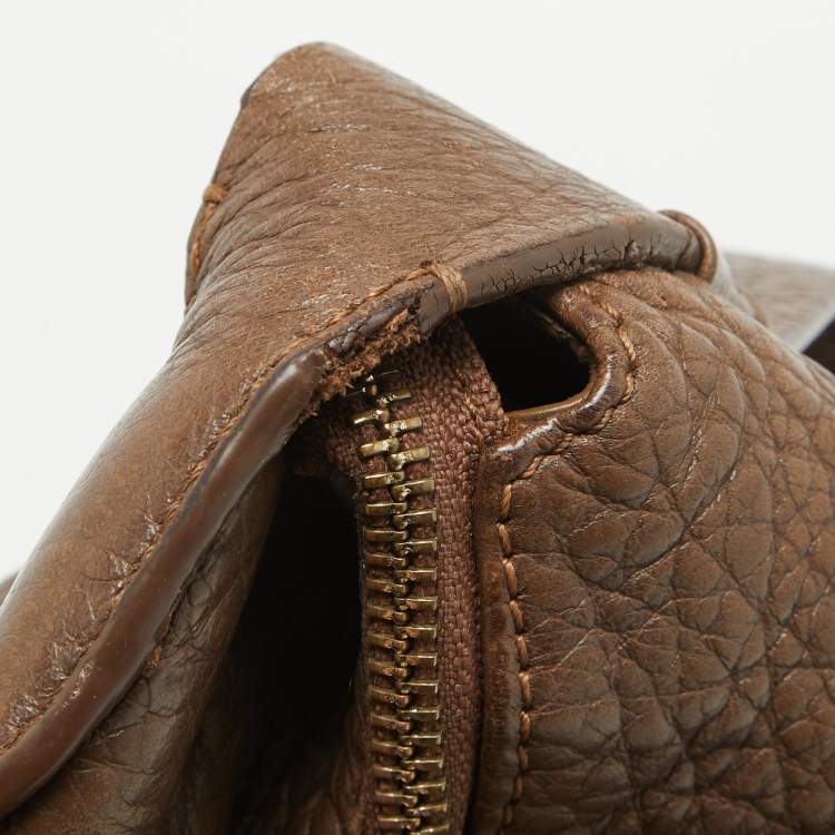 Pre Owned Aigner Dark Brown Leather Logo Hobo