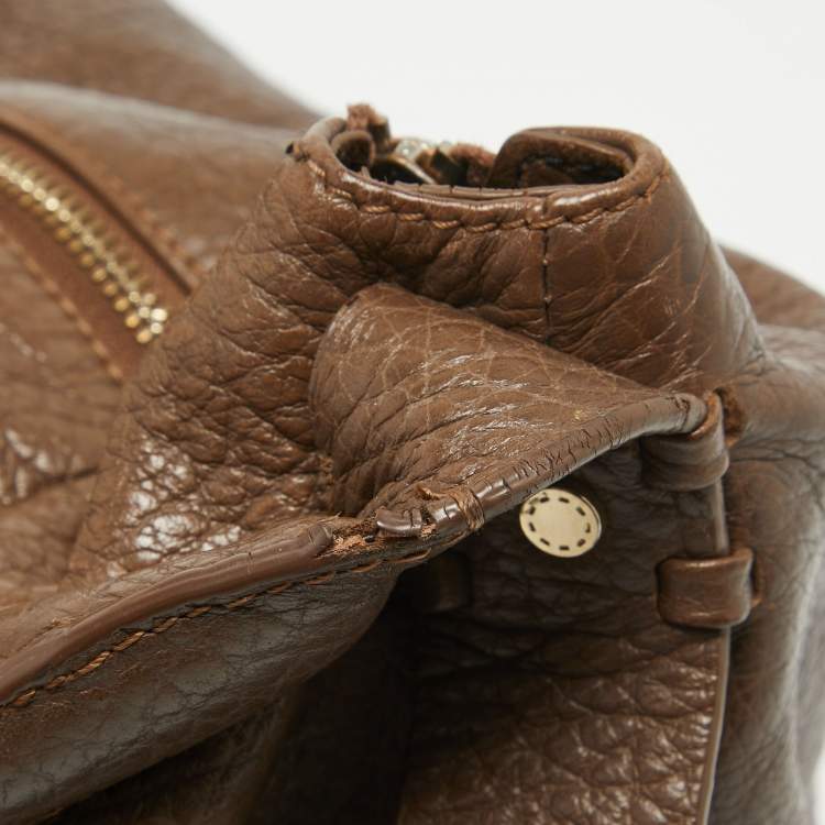 Pre Owned Aigner Dark Brown Leather Logo Hobo