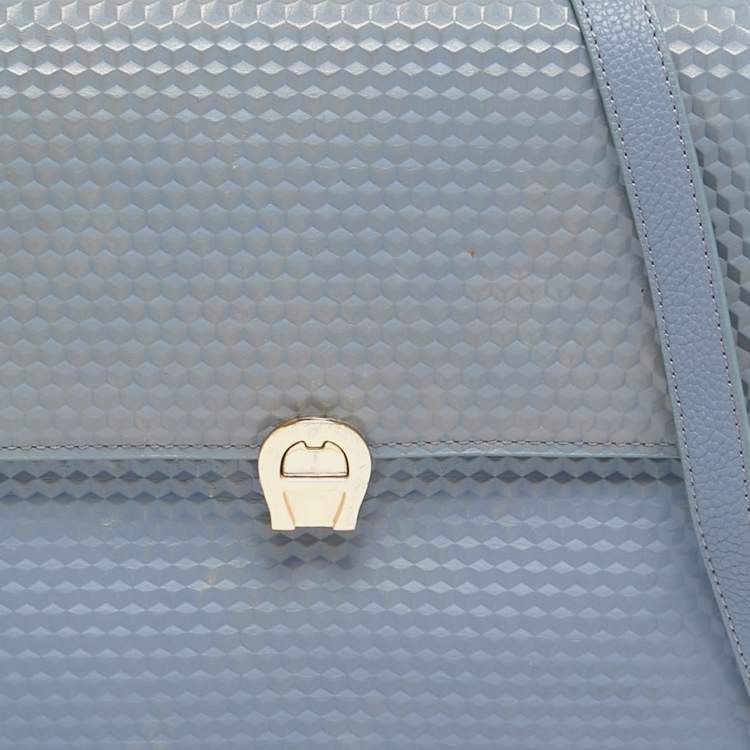 Pre Owned Aigner Blue Embossed Leather Genoveva M Top Handle Bag 