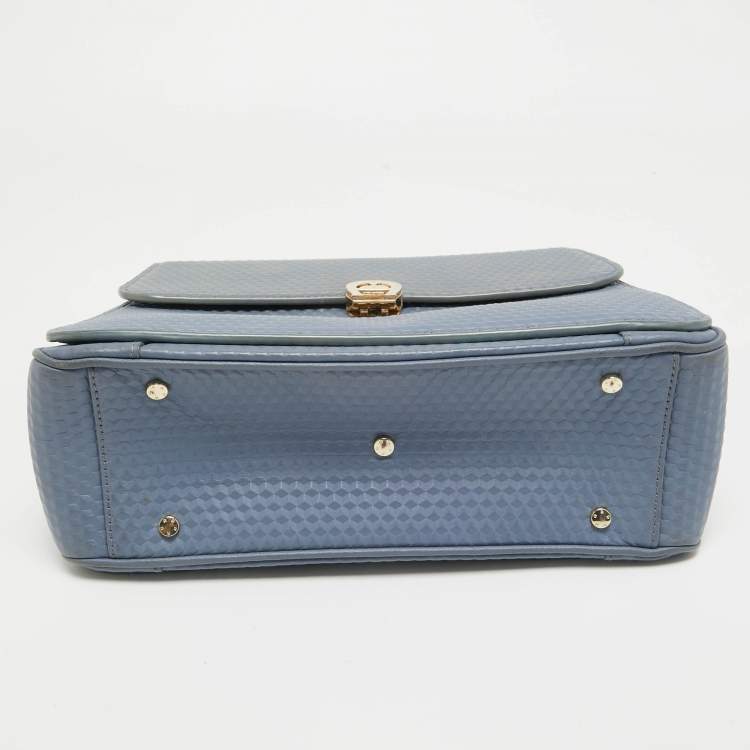 Pre Owned Aigner Blue Embossed Leather Genoveva M Top Handle Bag 