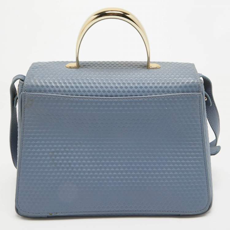 Pre Owned Aigner Blue Embossed Leather Genoveva M Top Handle Bag 