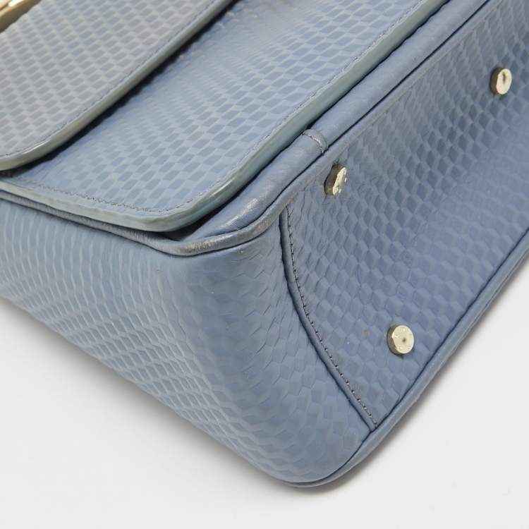 Pre Owned Aigner Blue Embossed Leather Genoveva M Top Handle Bag 