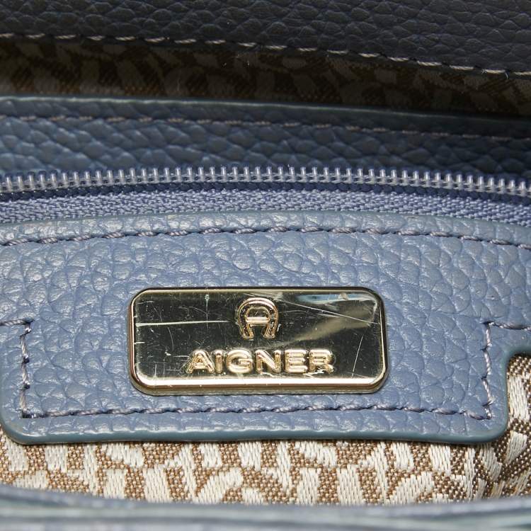 Pre Owned Aigner Blue Embossed Leather Genoveva M Top Handle Bag 
